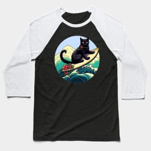 Black Cat Serious Surf Baseball T-Shirt